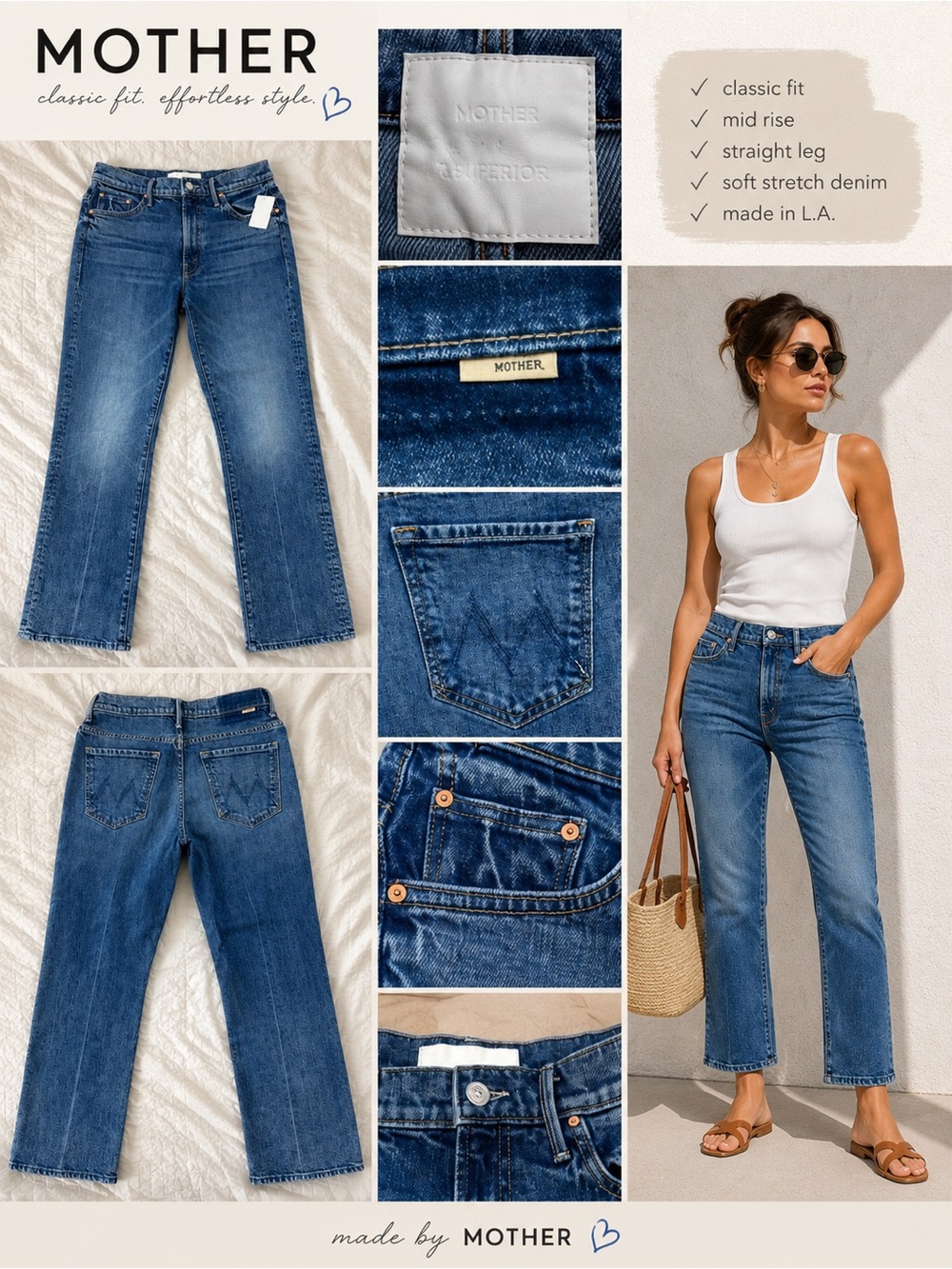MOTHER Straight-Leg Jeans in Medium Blue Wash